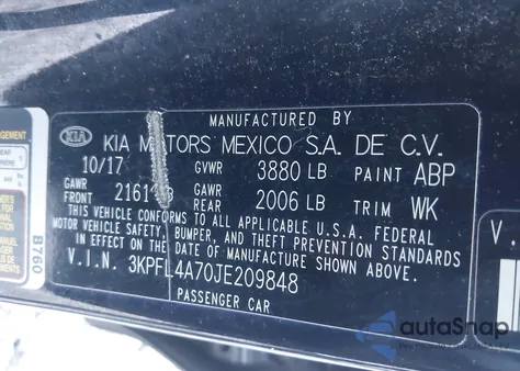 2018 Kia Forte Lx/S из США, поврежденный, VIN 3KPFL4A70JE209848